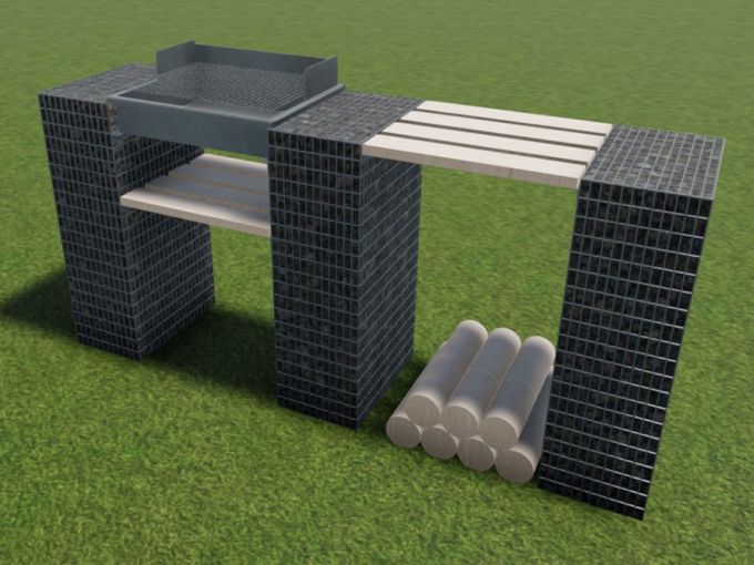 Gabions Barbecue triple pilier et tablette